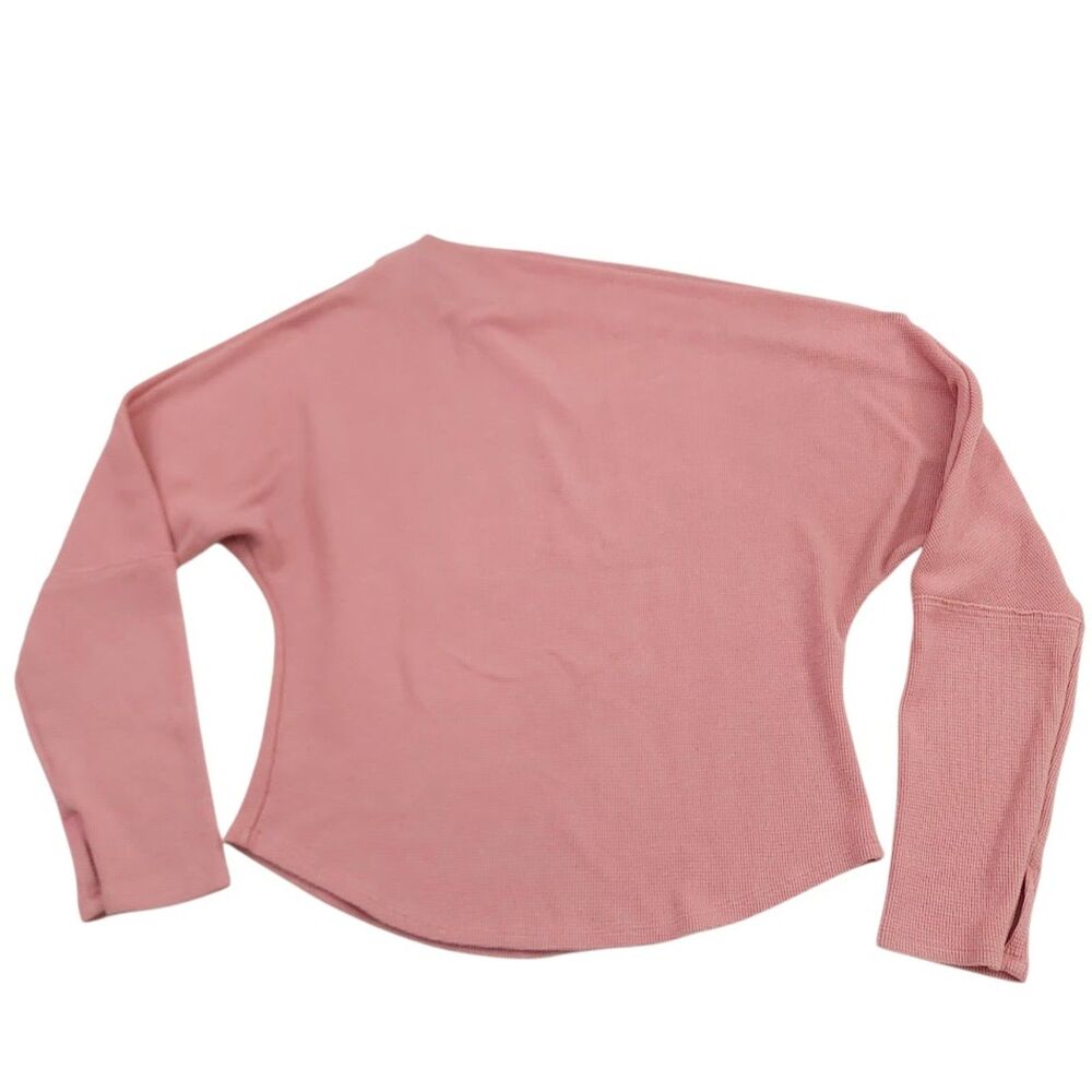 We The Free One Shoulder Top Womens Medium Rosie Pink Fuji Waffle Knit Thermal
